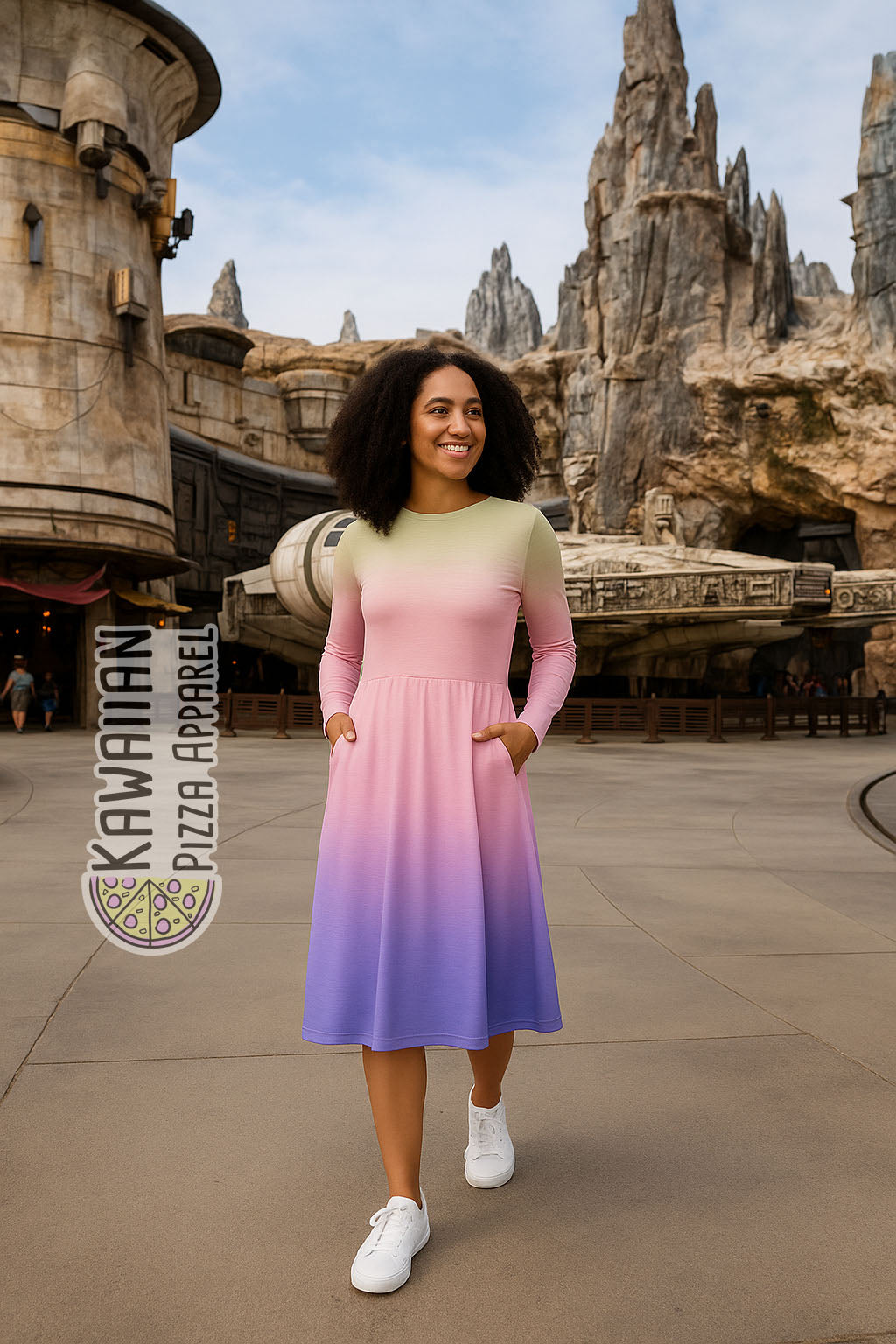 Padme Inspired All-over print long sleeve midi dress