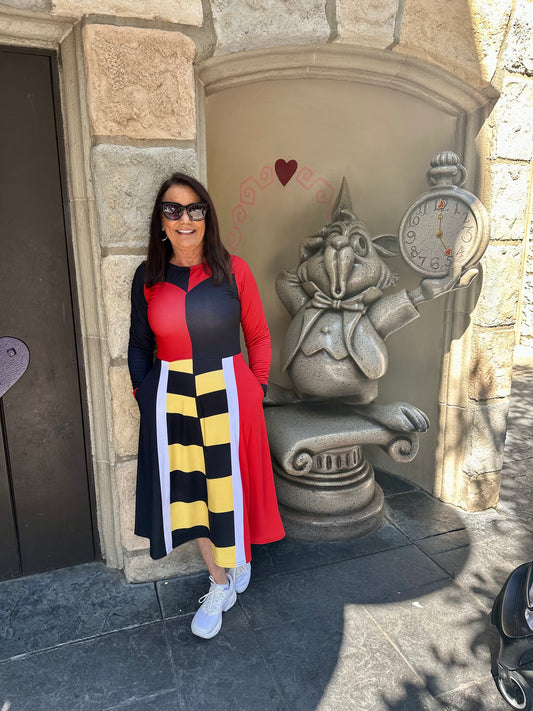 Queen of Hearts Inspired All-over print long sleeve midi dress