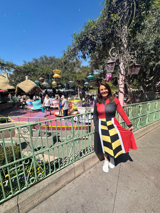 Queen of Hearts Inspired All-over print long sleeve midi dress