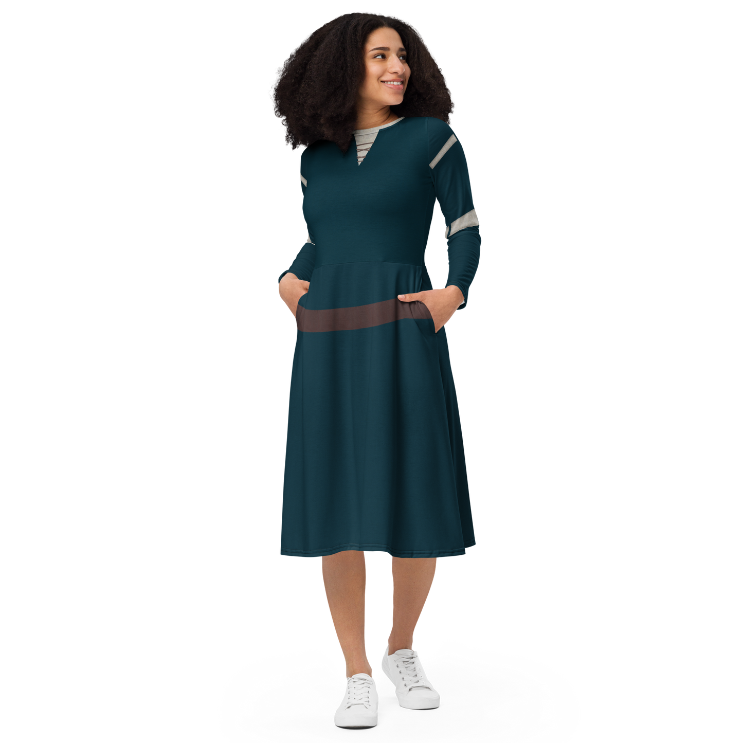 Merida Inspired All-over print long sleeve midi dress