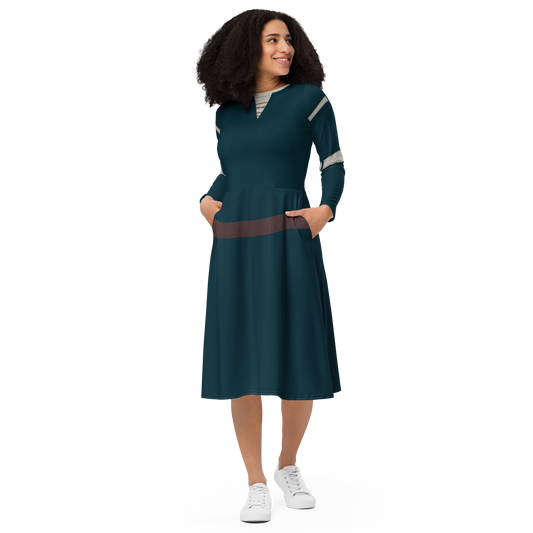 Merida Inspired All-over print long sleeve midi dress