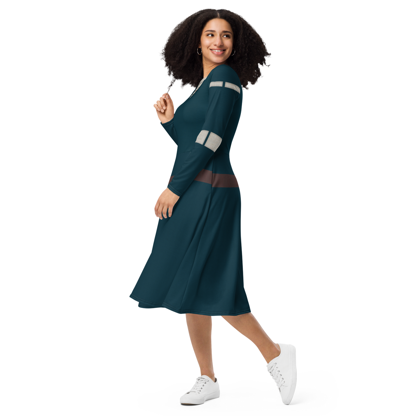 Merida Inspired All-over print long sleeve midi dress