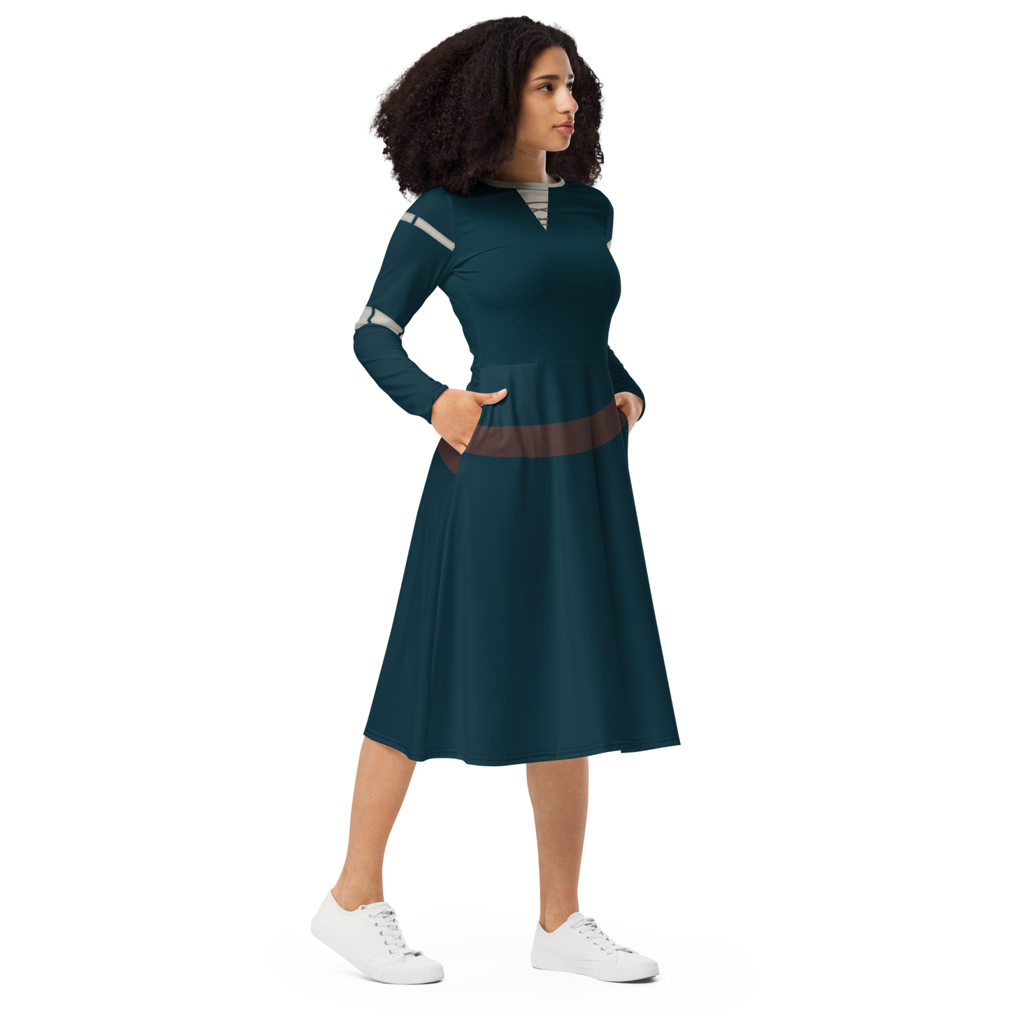 Merida Inspired All-over print long sleeve midi dress