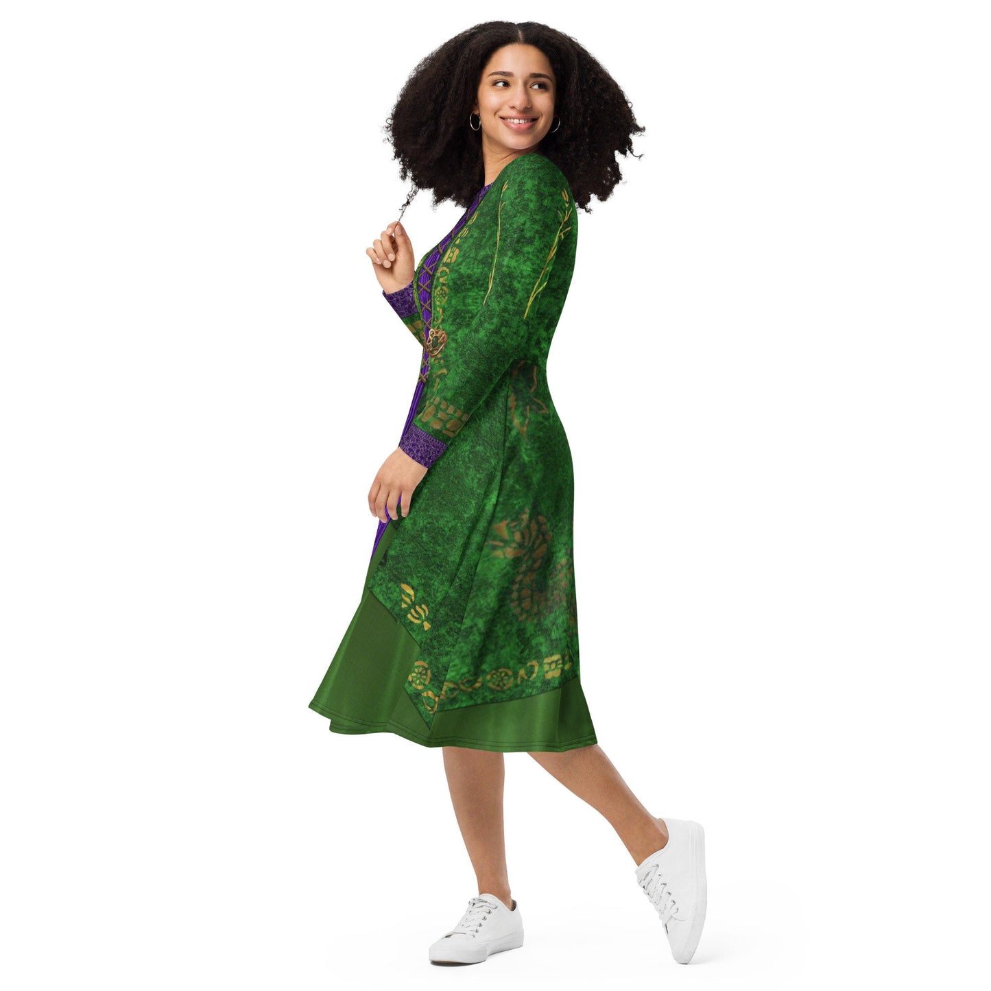 READY-to-SHIP Winifred Sanderson Inspired Midi Dress: All-Over Print, Long Sleeve (6XL)