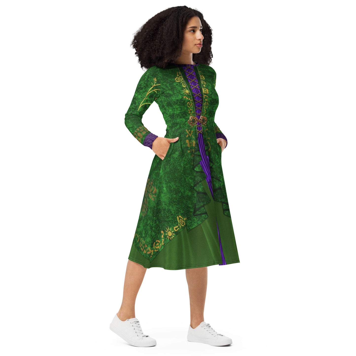 READY-to-SHIP Winifred Sanderson Inspired Midi Dress: All-Over Print, Long Sleeve (6XL)