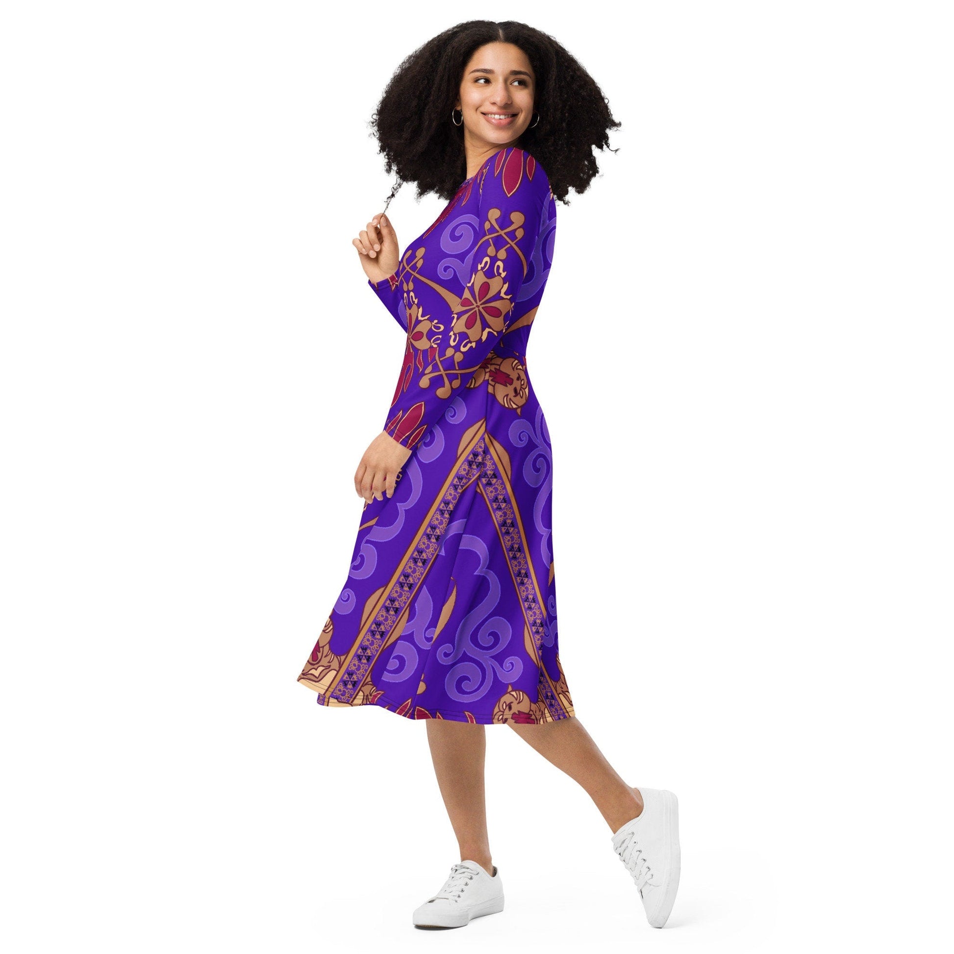 RUSH ORDER: Magic Carpet Inspired All-over print long sleeve midi dress
