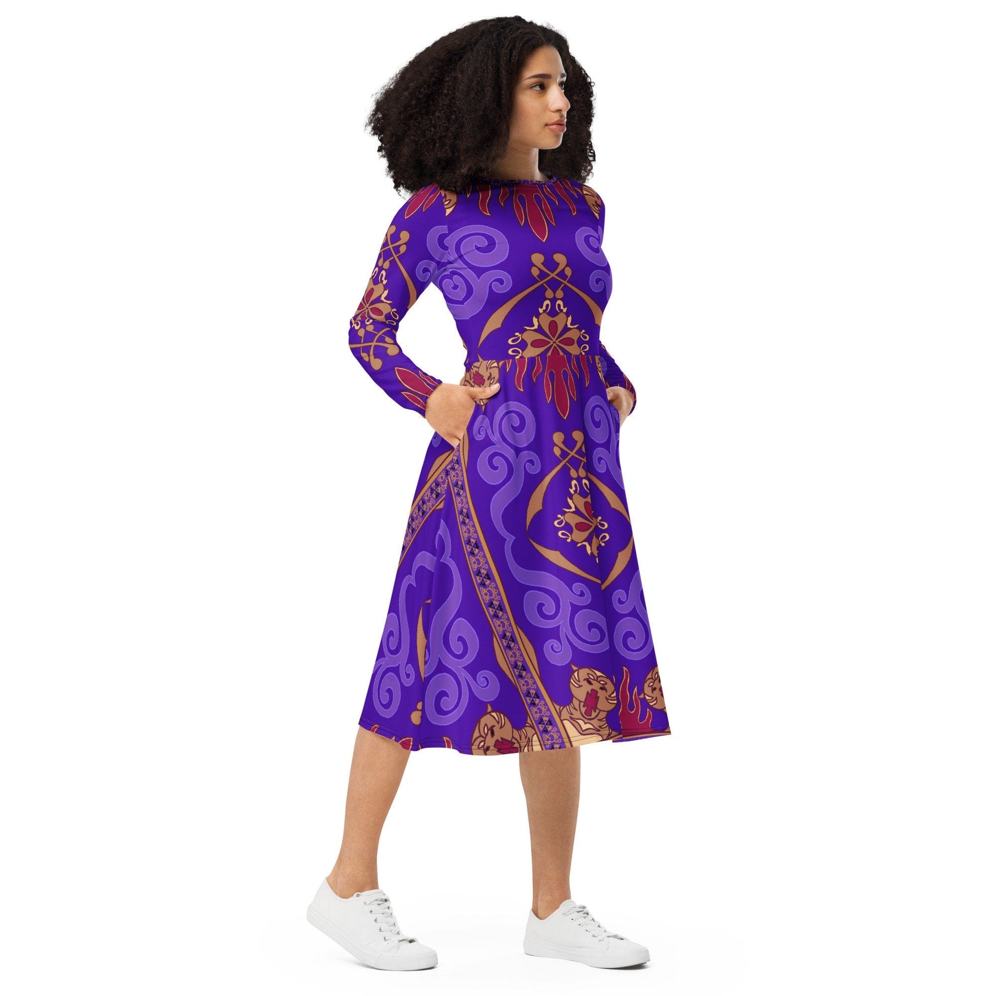 RUSH ORDER: Magic Carpet Inspired All-over print long sleeve midi dress