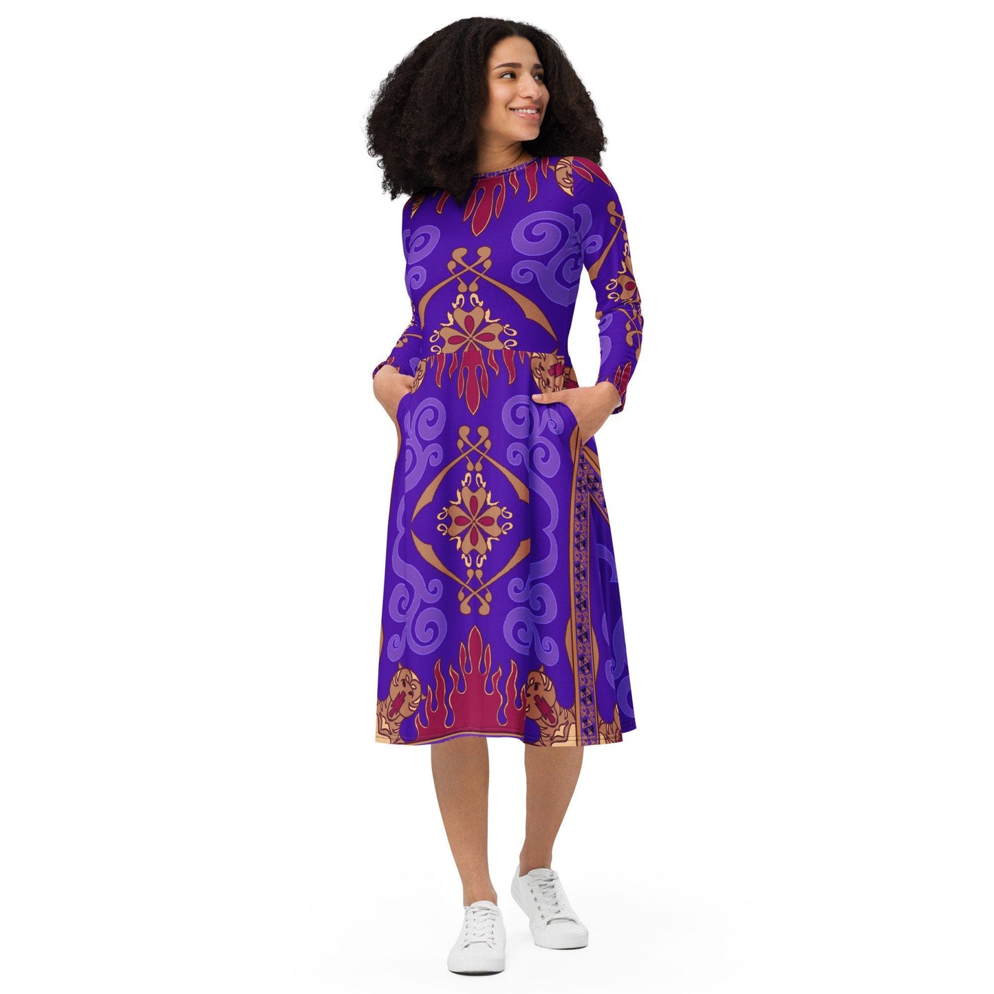 RUSH ORDER: Magic Carpet Inspired All-over print long sleeve midi dress