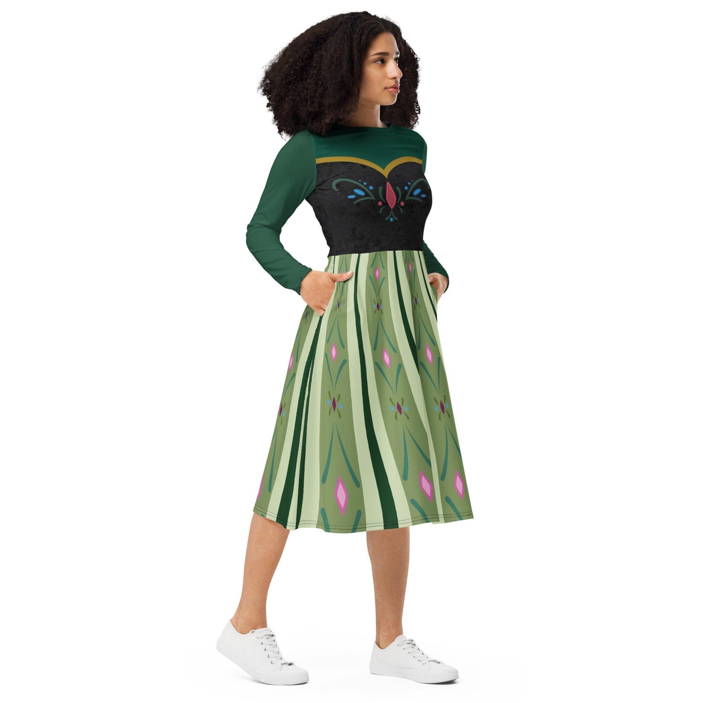 RUSH ORDER: Anna Coronation Inspired All-over print long sleeve midi dress