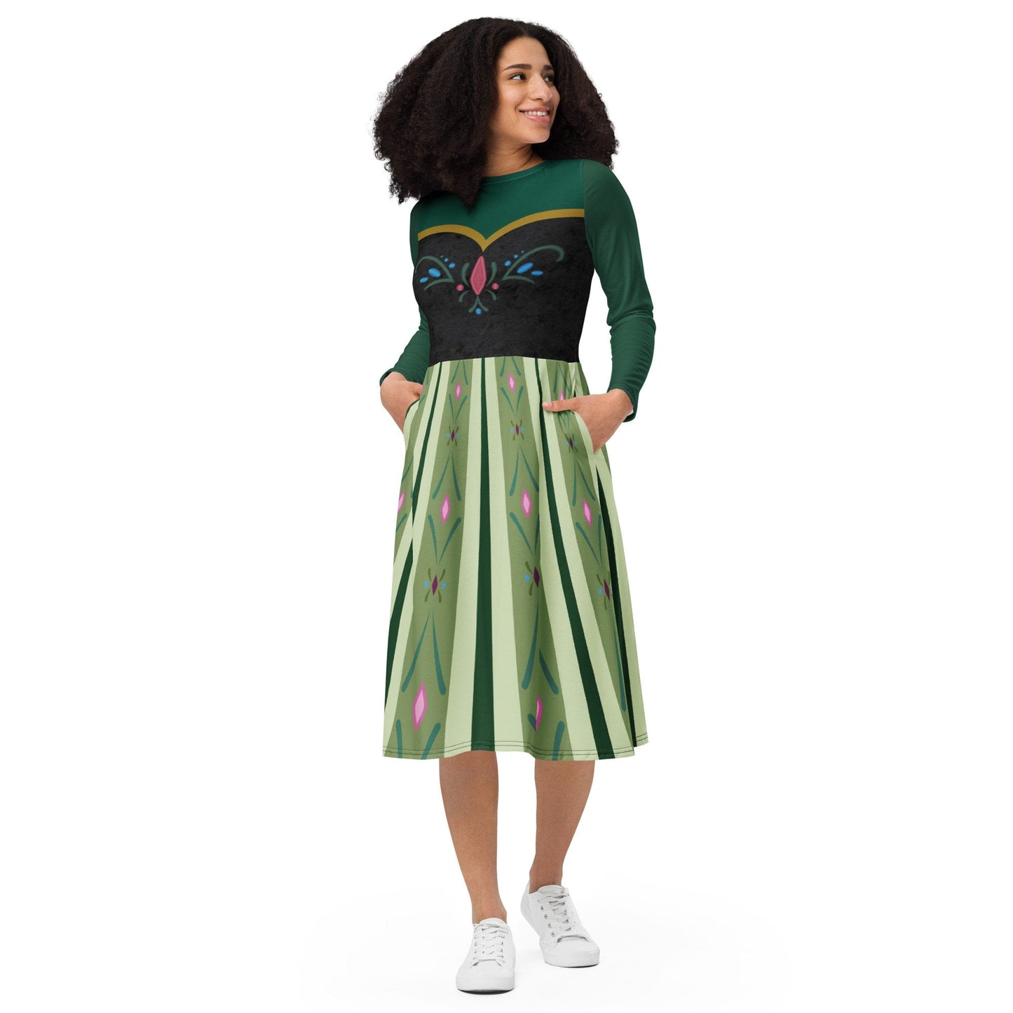 RUSH ORDER: Anna Coronation Inspired All-over print long sleeve midi dress