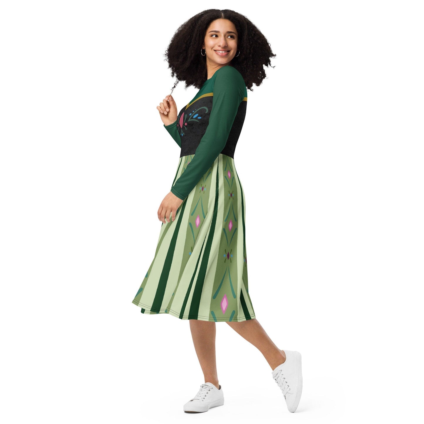 RUSH ORDER: Anna Coronation Inspired All-over print long sleeve midi dress