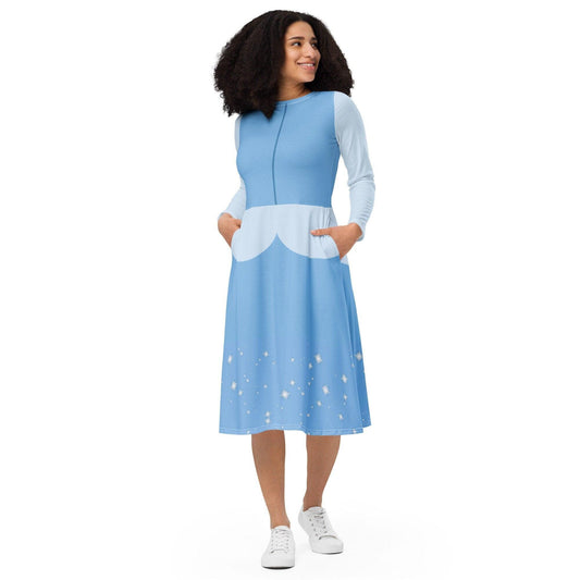 RUSH ORDER: Cinderella Inspired All-over print long sleeve midi dress