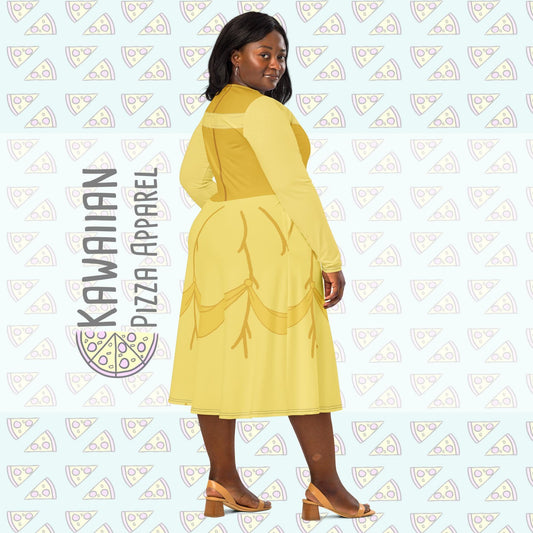 RUSH ORDER: Belle Inspired All-over print long sleeve midi dress