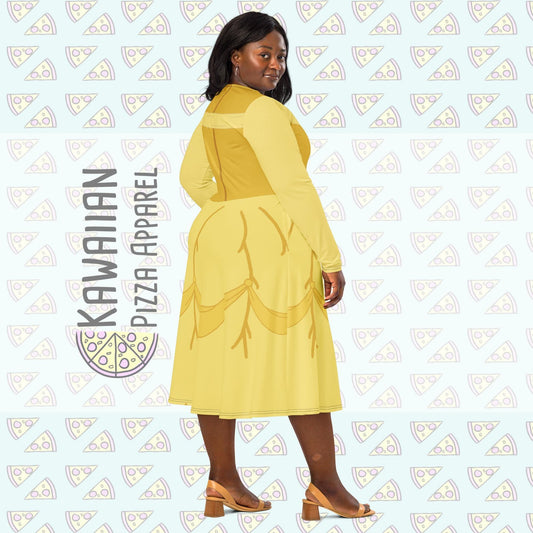 RUSH ORDER: Belle Inspired All-over print long sleeve midi dress