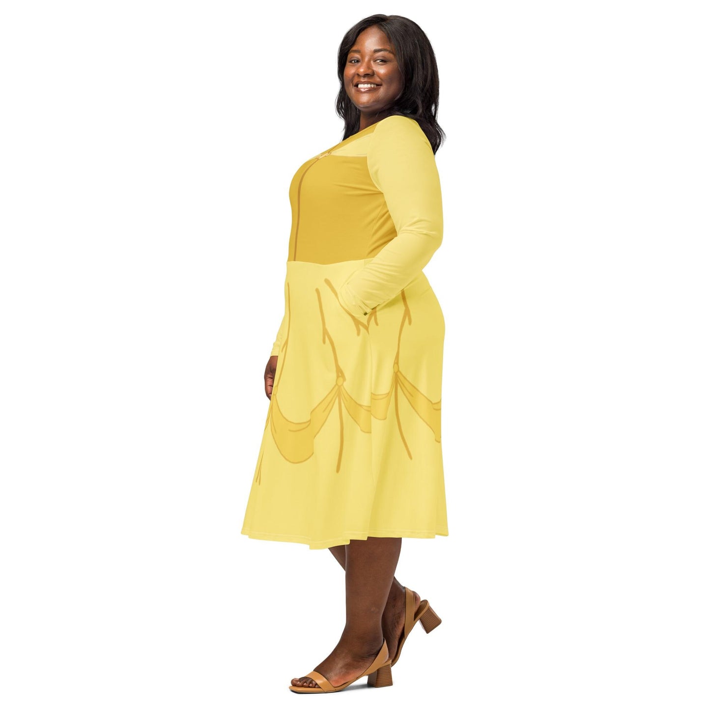RUSH ORDER: Belle Inspired All-over print long sleeve midi dress