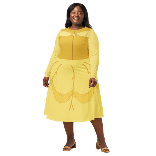RUSH ORDER: Belle Inspired All-over print long sleeve midi dress