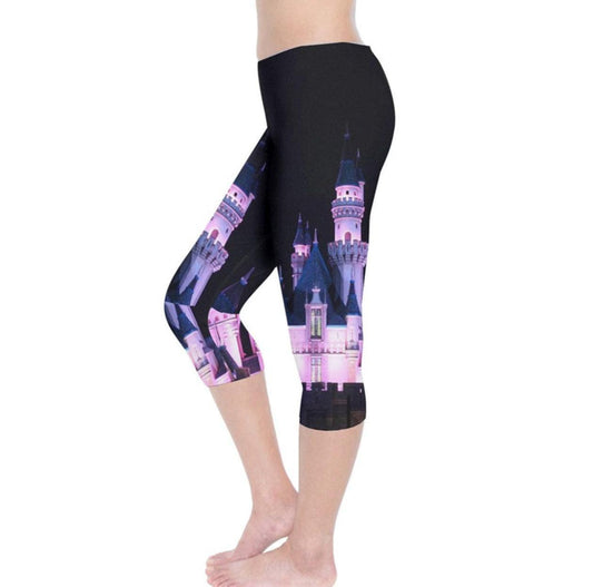 Sleeping Beauty Castle Nighttime Inspired Capri Leggings