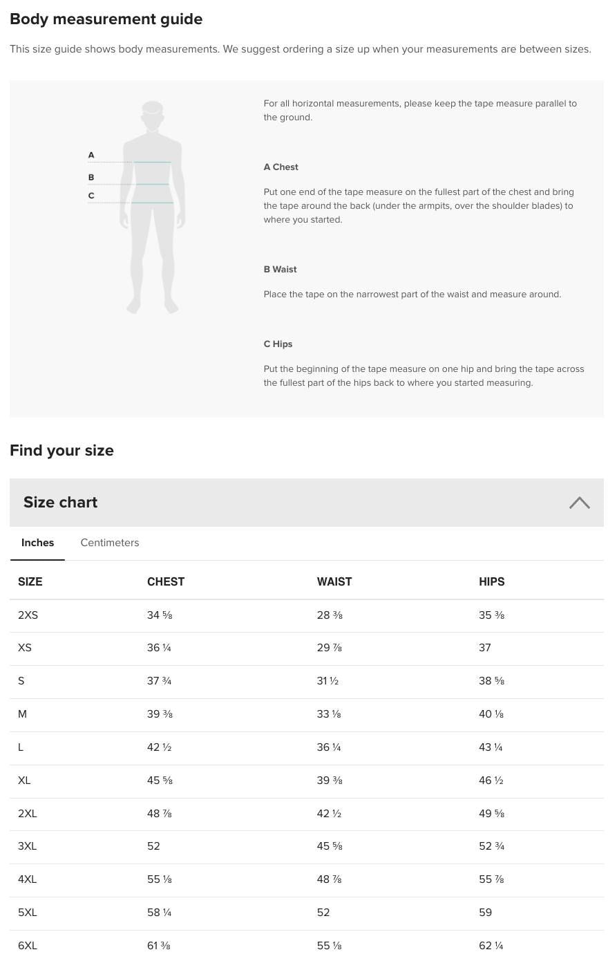 the body measurement guide for men