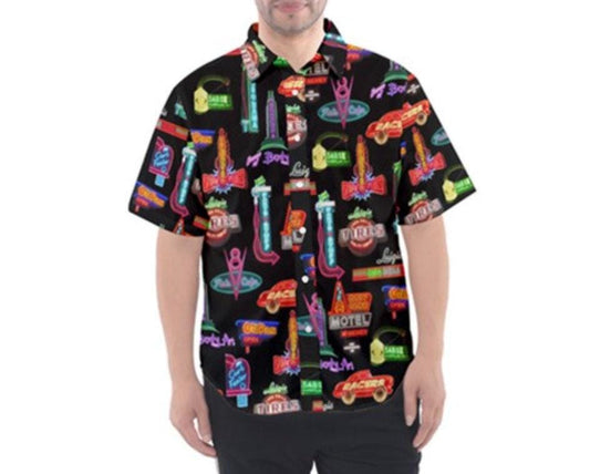 Cars Land Neon Inspired Short Sleeve Button Down Shirt