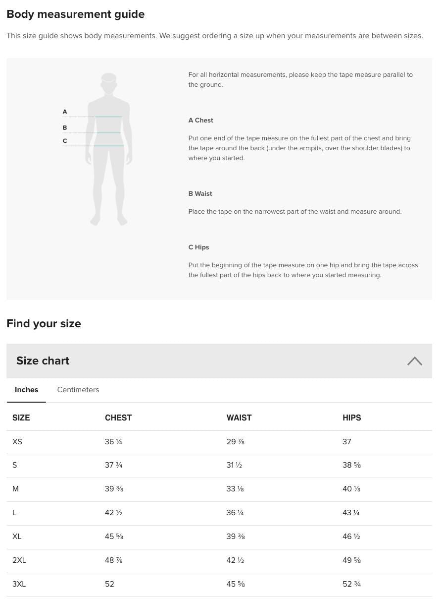 the body measurement guide for men