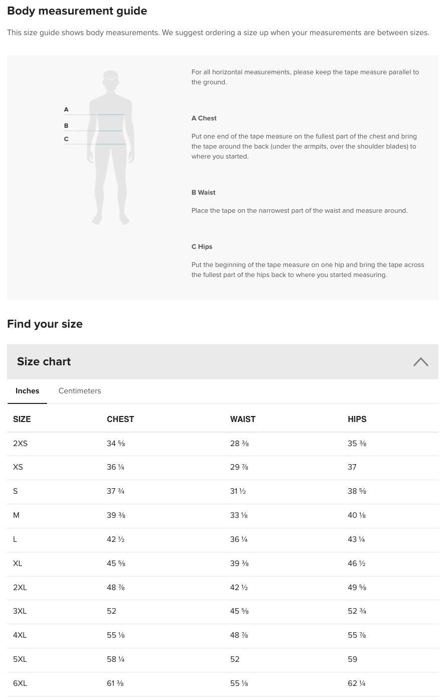 the body measurement guide for men