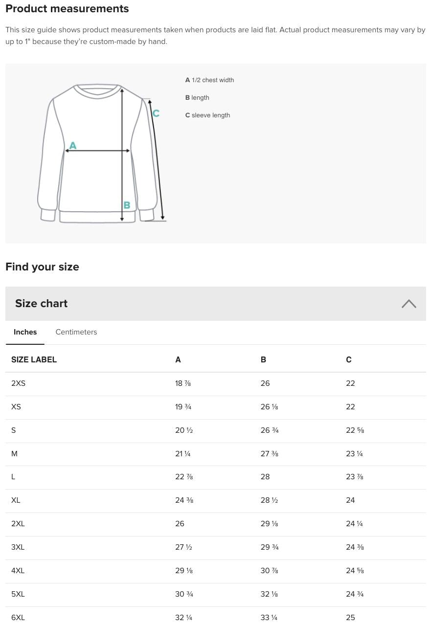 the size chart for a long sleeved shirt