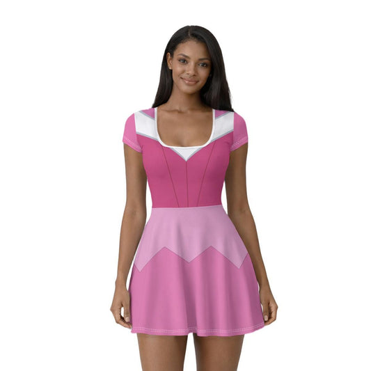 Pink Aurora Inspired Short Sleeve Athletic Dress with shorts