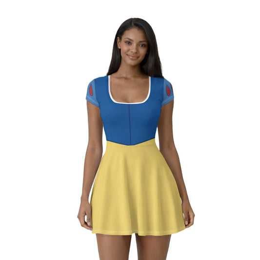 Snow White Inspired Short Sleeve Athletic Dress with shorts