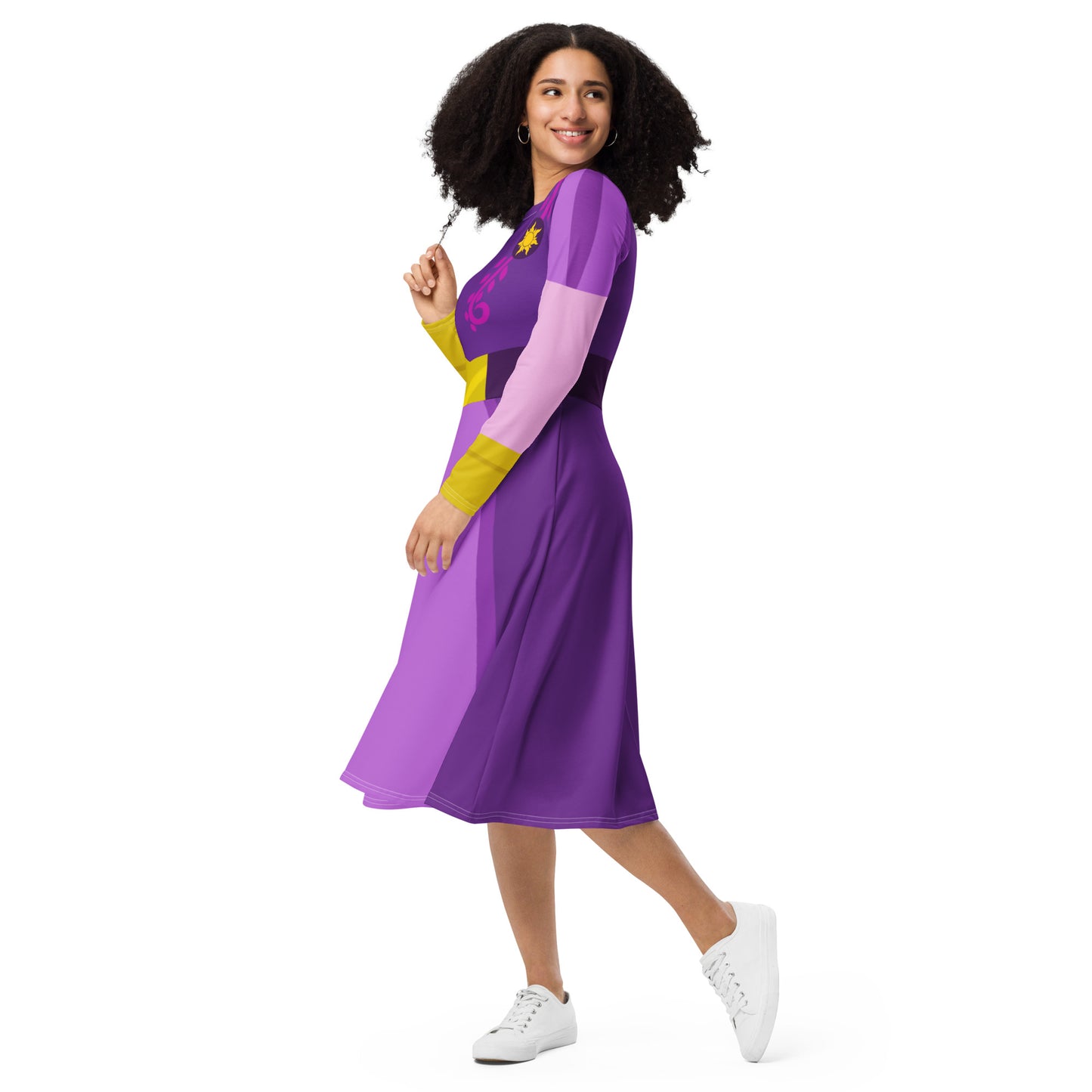 Rapunzel All-over print long sleeve midi dress