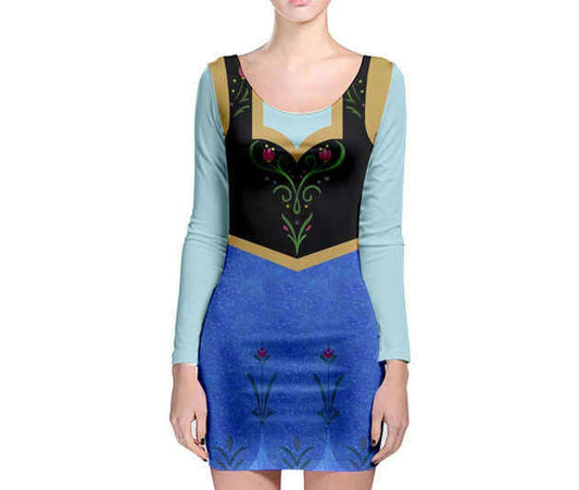 Anna Frozen Inspired Long Sleeve Bodycon Dress