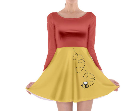 Winnie the Pooh Inspired Long Sleeve Skater Dress