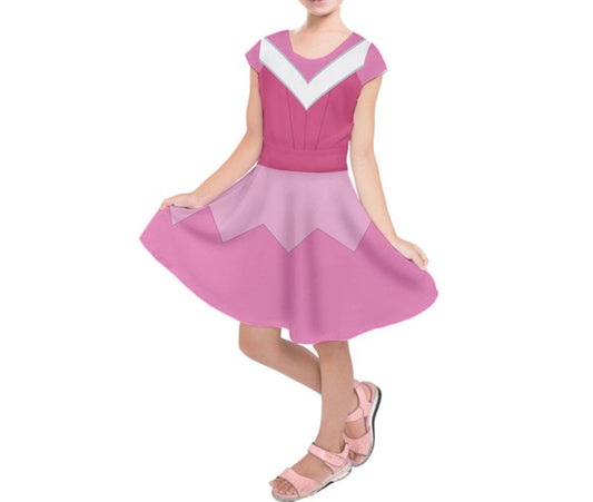 Kid&#39;s Pink Aurora Sleeping Beauty Inspired Short Sleeve Dress