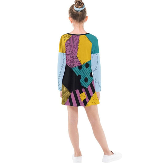 Kid's Sally The Nightmare Before Christmas Inspired Long Sleeve Dress