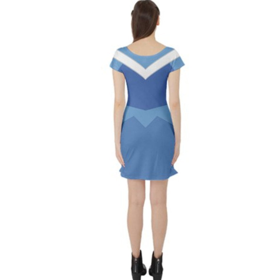 Blue Aurora Sleeping Beauty Inspired Short Sleeve Skater Dress