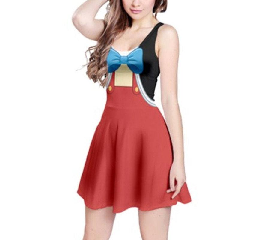 Pinocchio Inspired Sleeveless Flare Dress Small Pinocchio Inspired Sleeveless Flare Dress Small