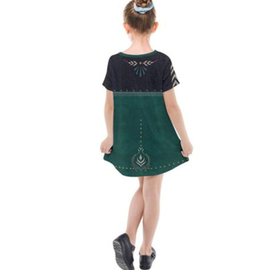 Kid's Queen Anna Frozen 2 Inspired Short Sleeve Dress