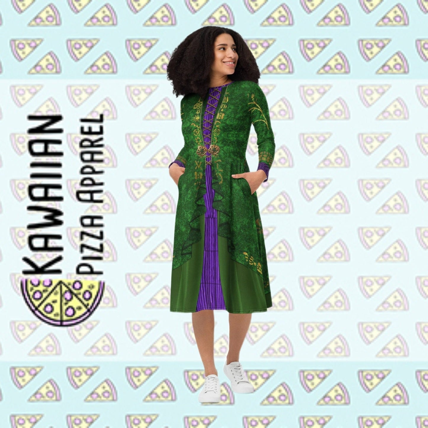 RUSH ORDER: Winifred Sanderson Inspired All-over print long sleeve midi dress