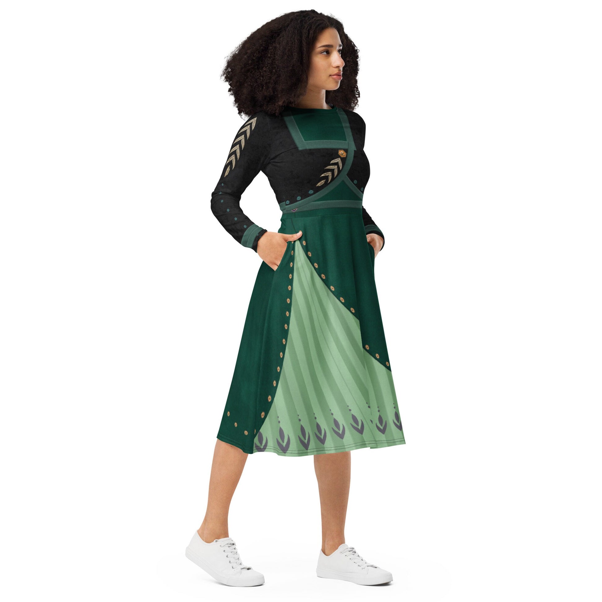 RUSH ORDER: Queen Anna Frozen 2 Inspired All-over print long sleeve midi dress