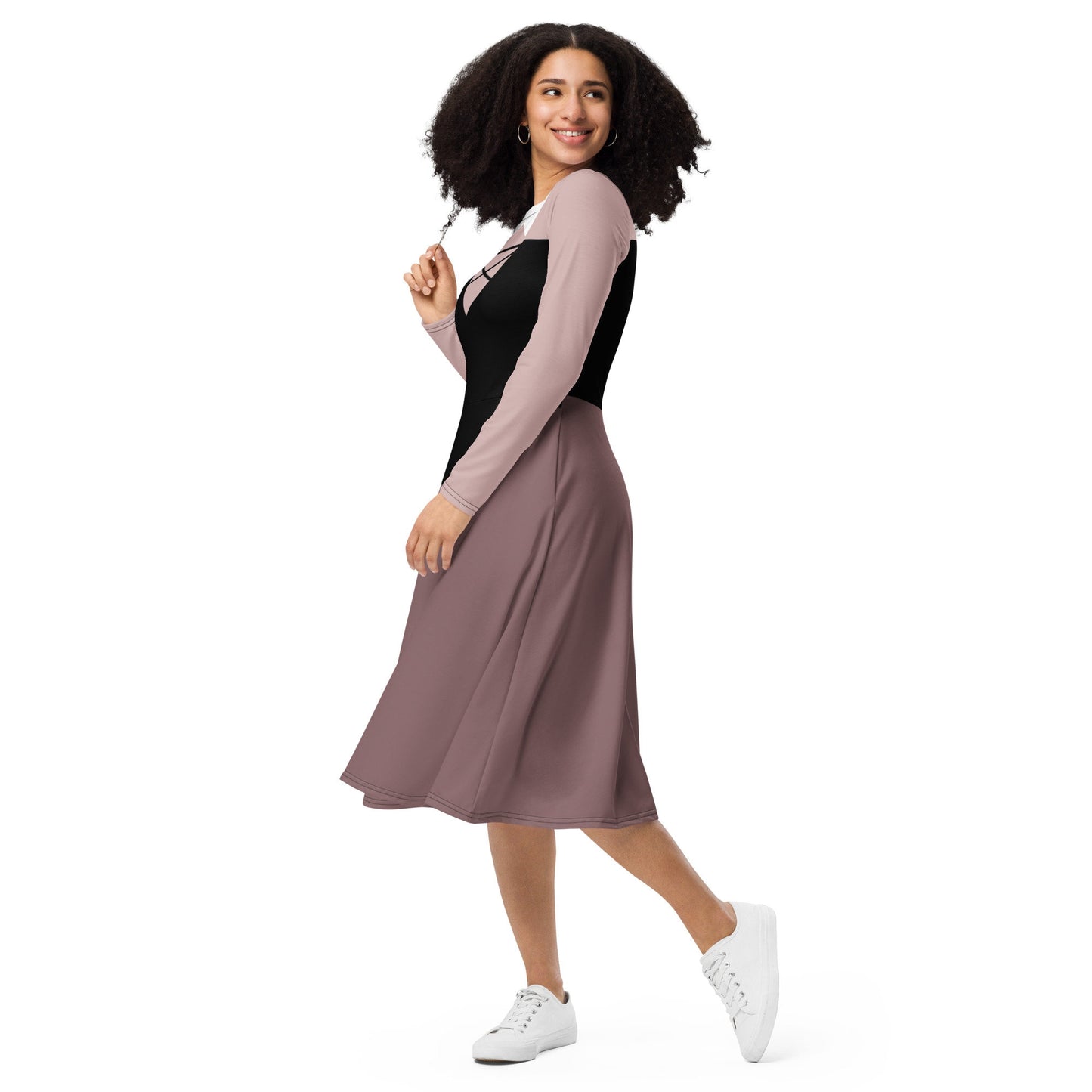 RUSH ORDER: Briar Rose Inspired All-over print long sleeve midi dress