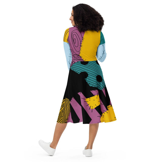 RUSH ORDER: Sally Inspired All-over print long sleeve midi dress