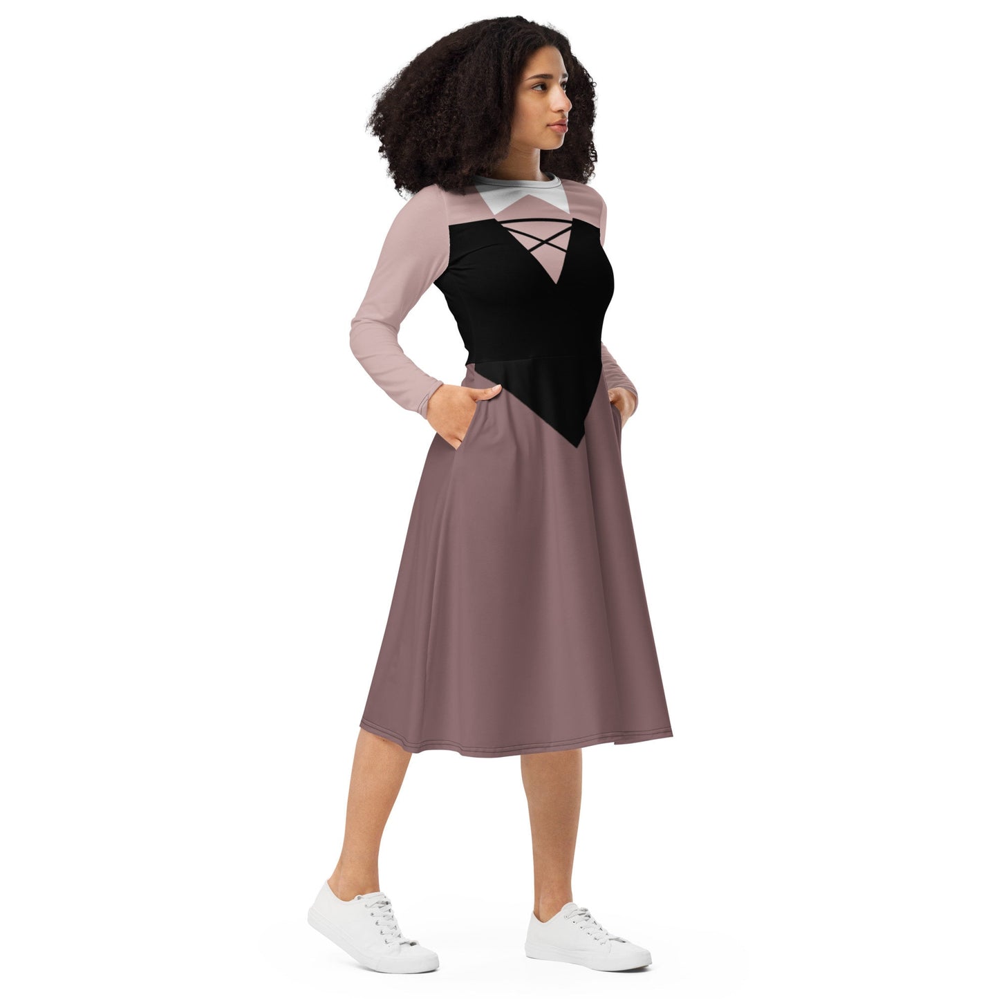 RUSH ORDER: Briar Rose Inspired All-over print long sleeve midi dress