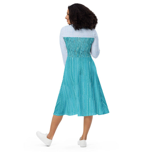 RUSH ORDER: Elsa Inspired All-over print long sleeve midi dress