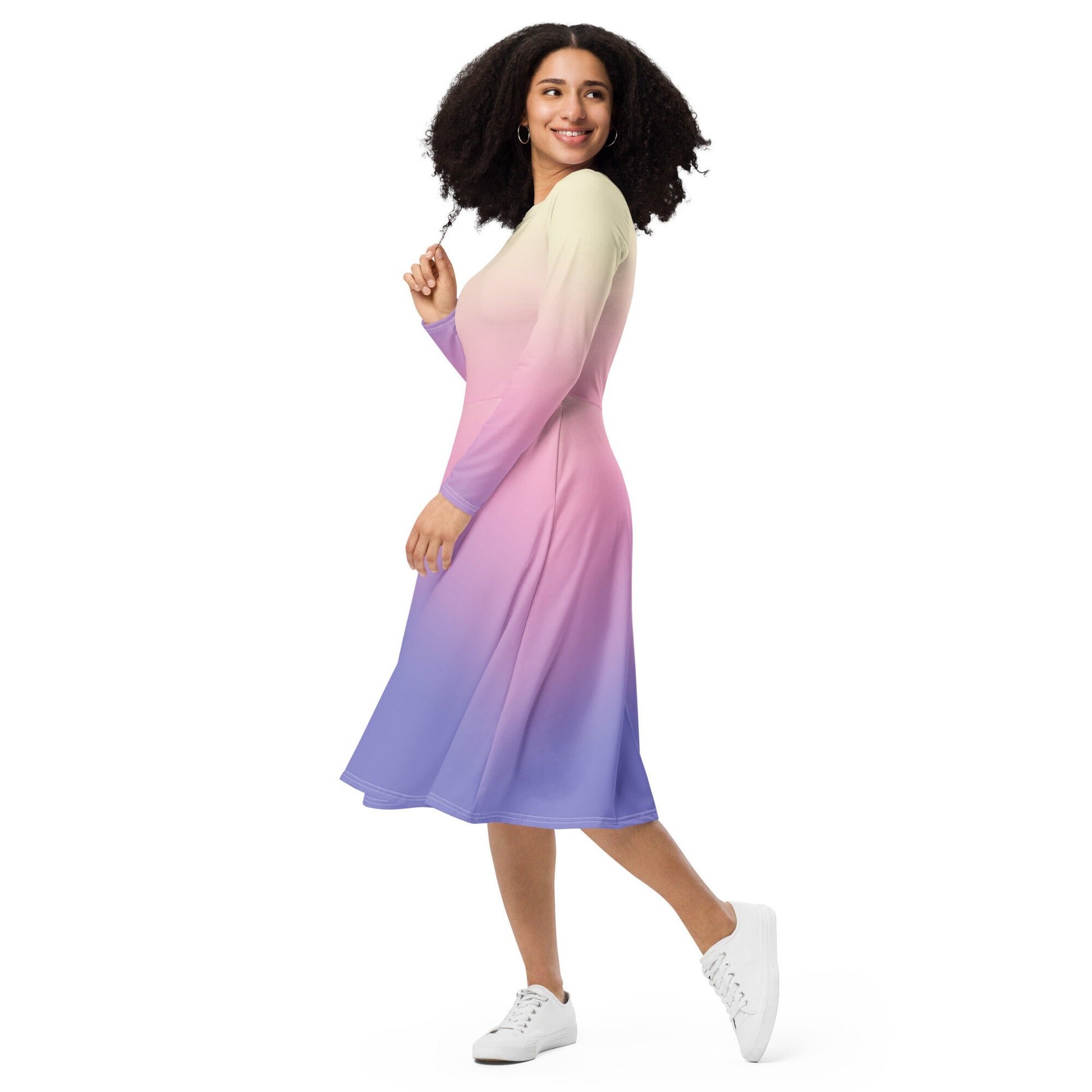 RUSH ORDER: Padme Inspired All-over print long sleeve midi dress