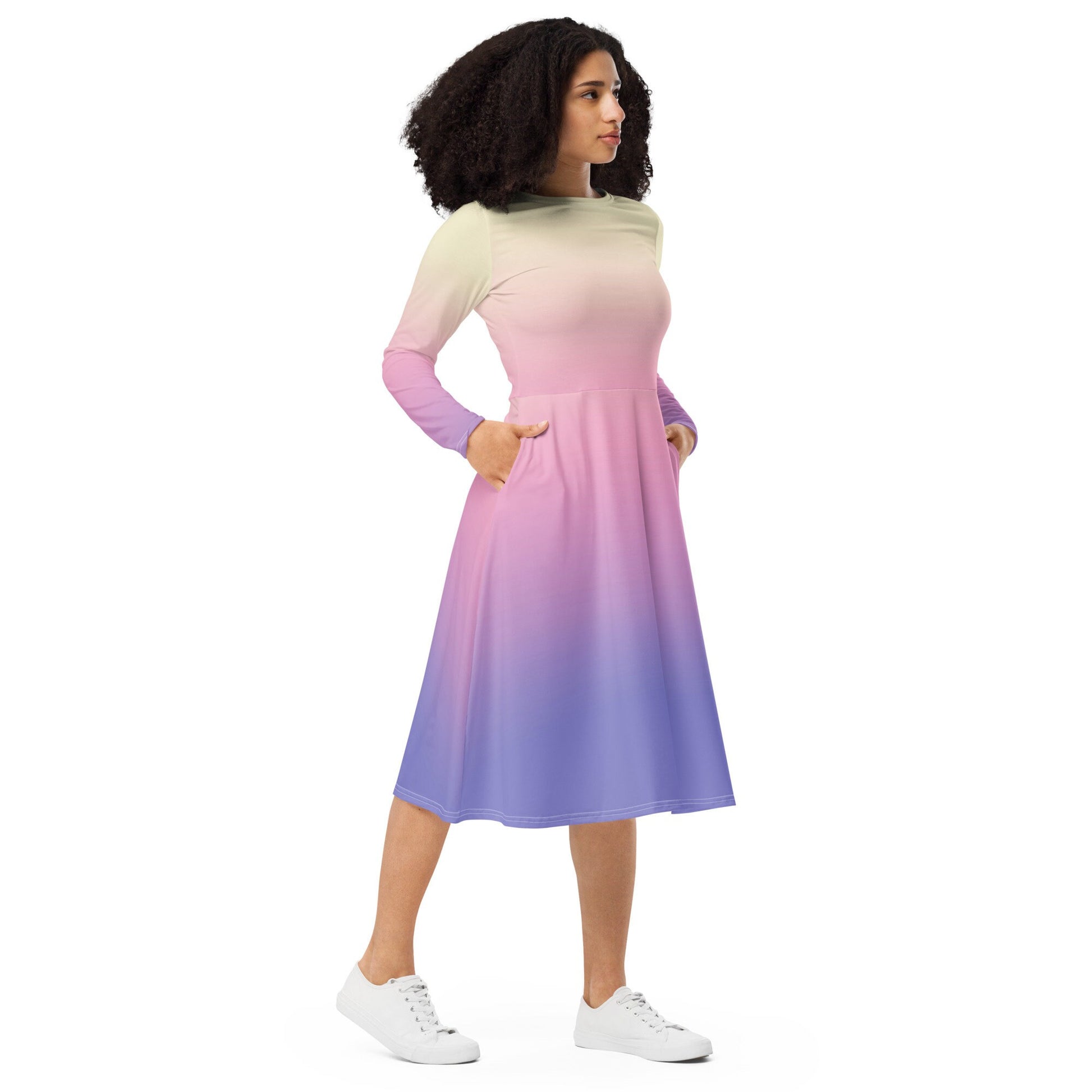 RUSH ORDER: Padme Inspired All-over print long sleeve midi dress