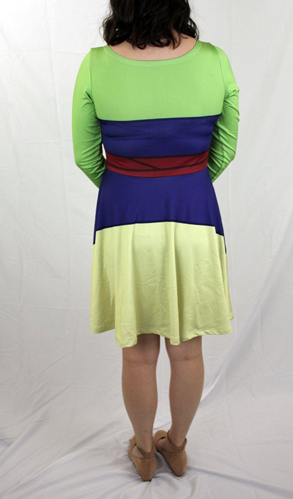 Green Mulan Inspired Long Sleeve Skater Dress