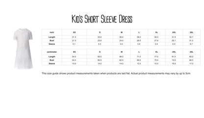 a white dress with measurements listed below it, indicating the dress's size and length.