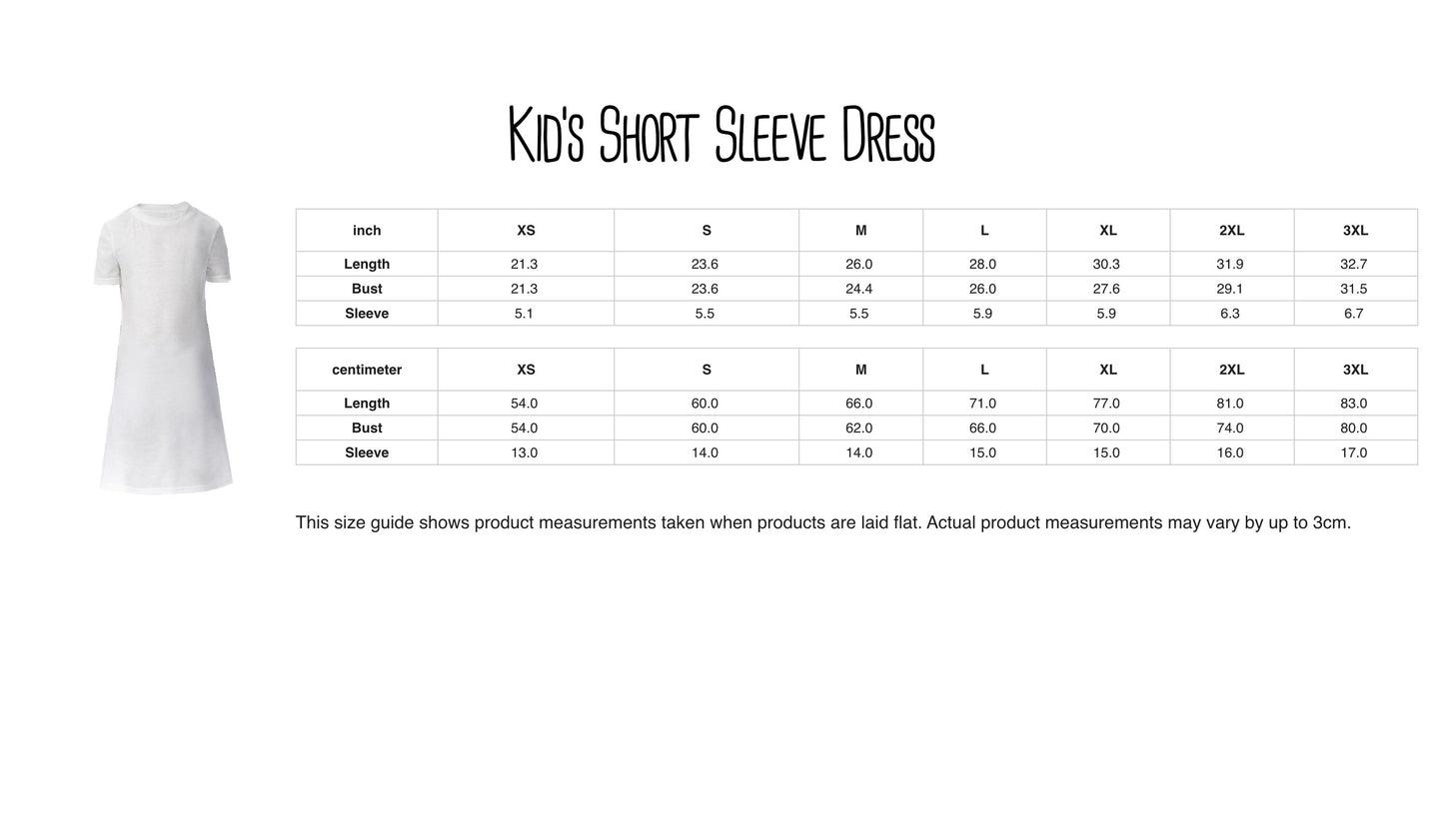 a white dress with measurements listed below it, indicating the dress's size and length.