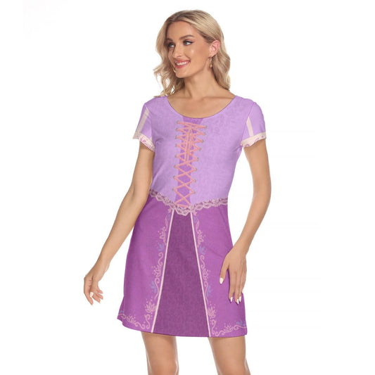 Women's Rapunzel Inspired Short Sleeve Flare Dress