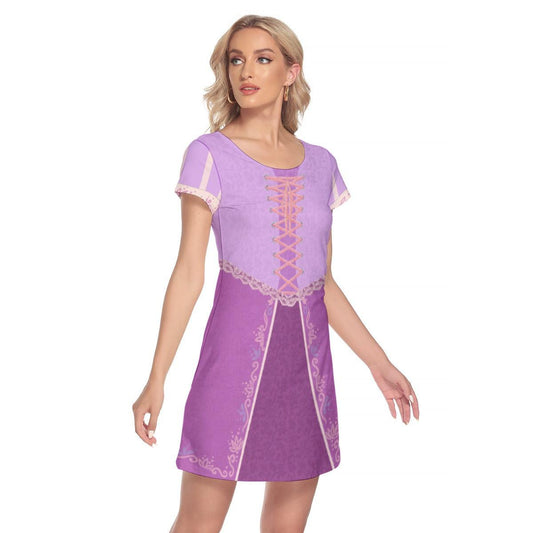 Women's Rapunzel Inspired Short Sleeve Flare Dress
