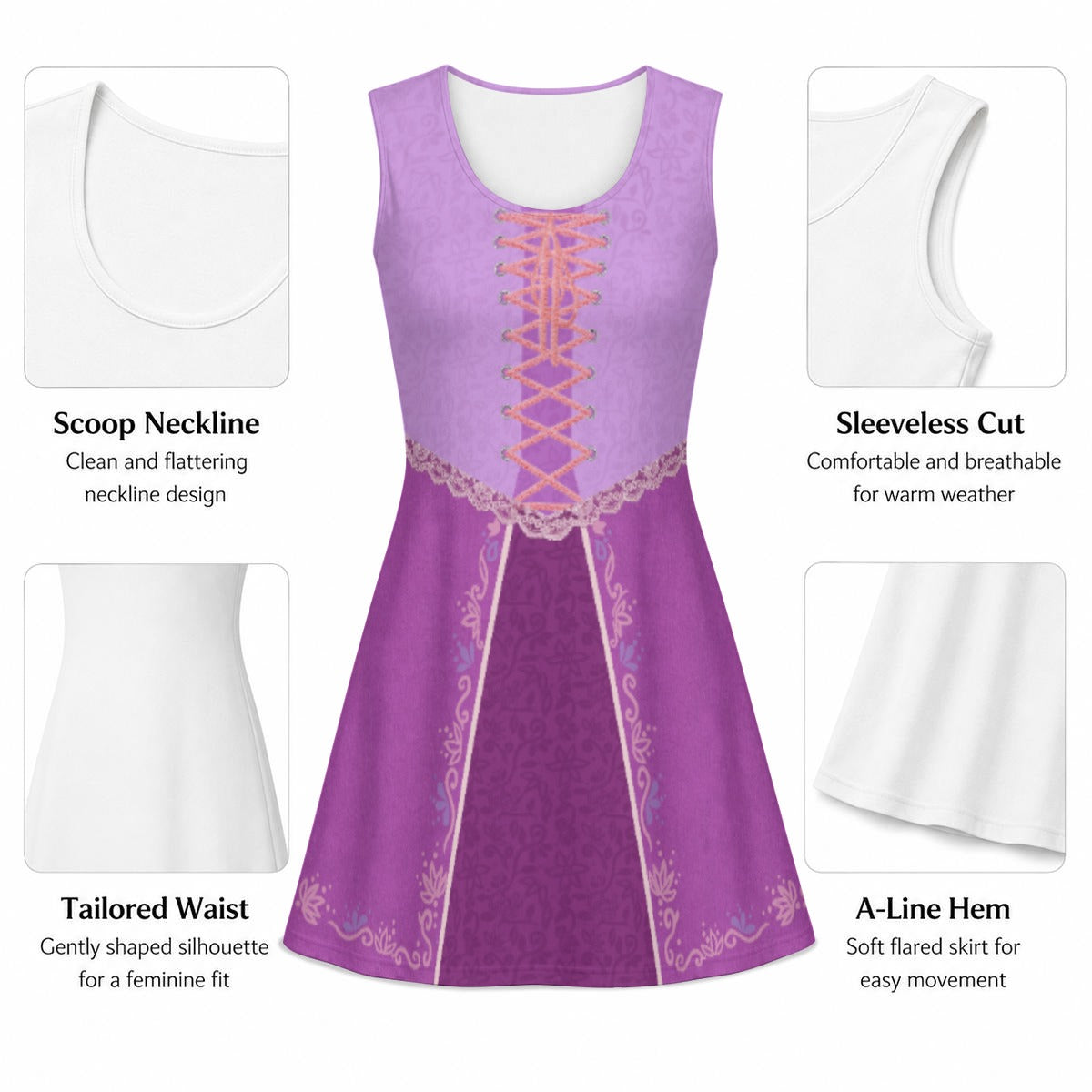 Rapunzel Inspired Sleeveless Flare Dress